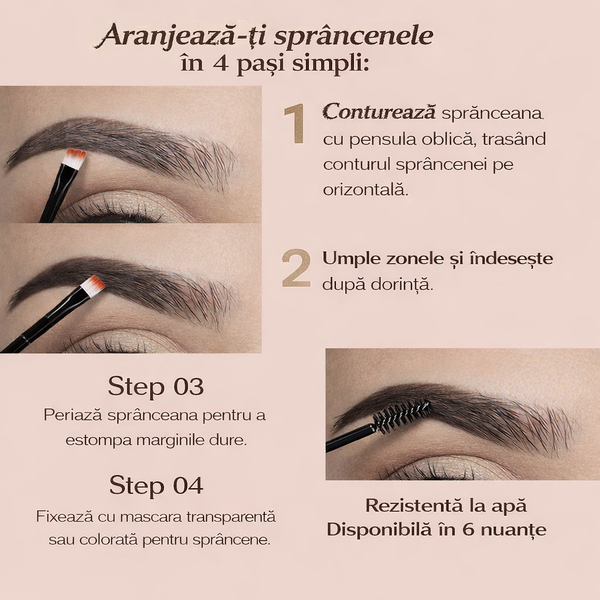 Mascara pentru Sprâncene Waterproof 24H – Fixare Naturală, Nu Se Întinde